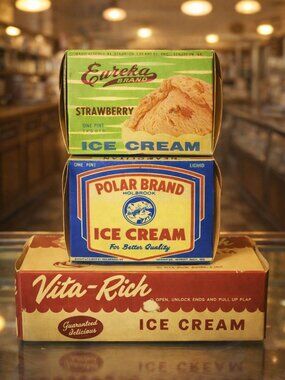 3 Vintage Empty Ice Cream Boxes For Kitchen Display And Collecting